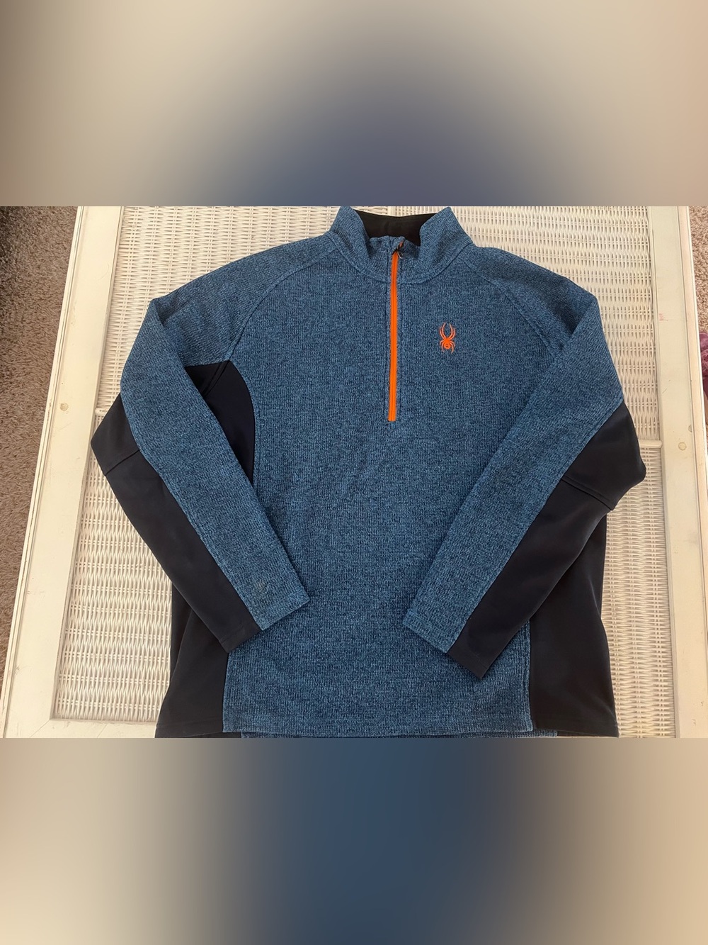 Spyder Blue Heather Quarter-Zip Pullover with Black Panels Orange Accents Sz XXL